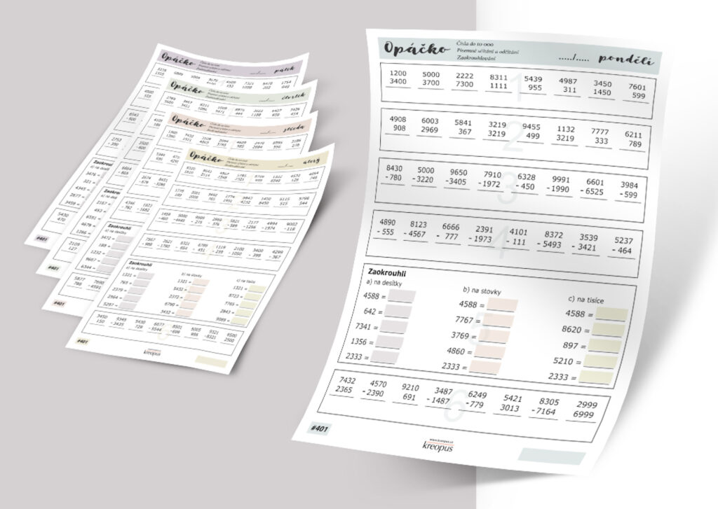 Opakování matematika pracovní listy